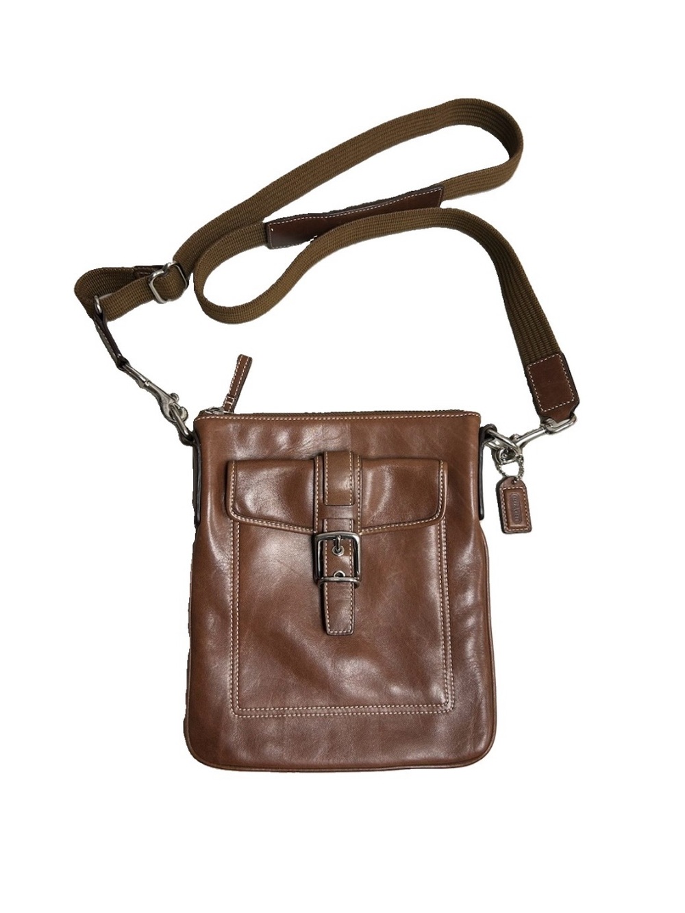 Coach Hamptons Leather Buckle Swingpack Crossbody Bag Y2K Early 2000s Brown
